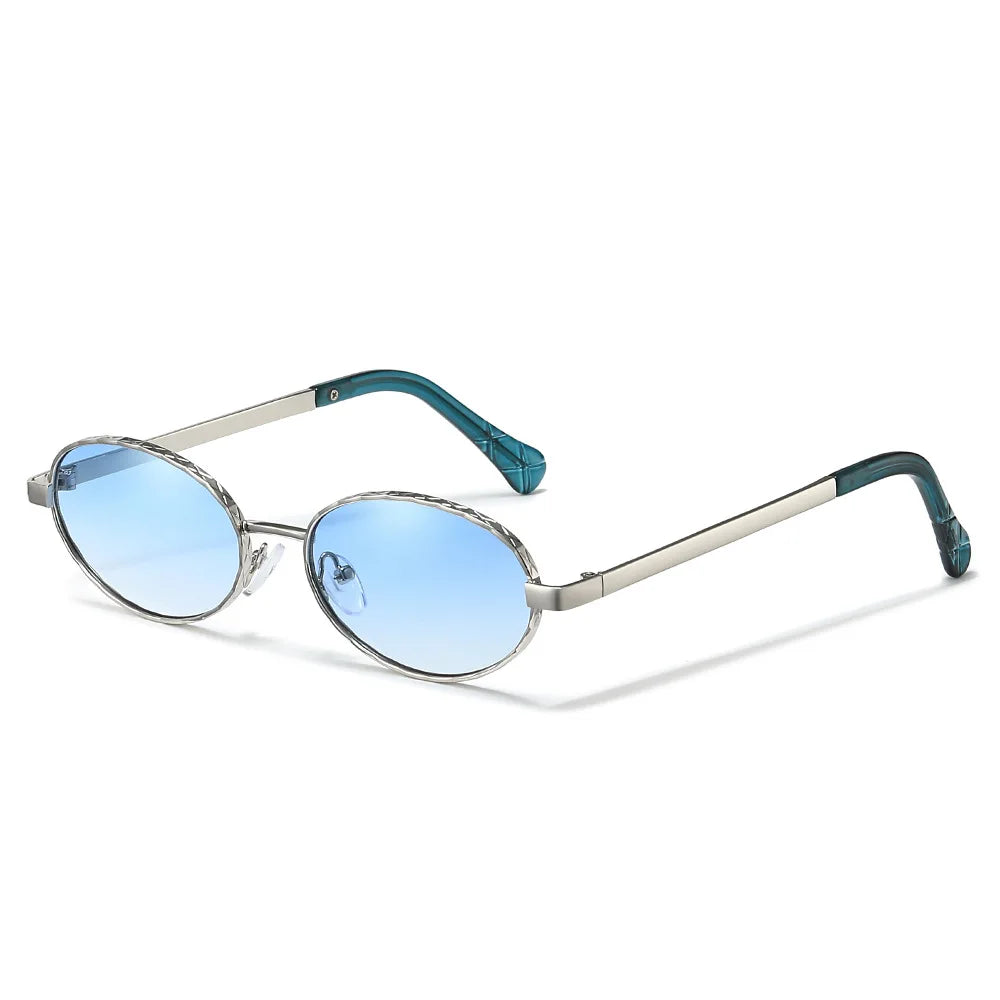 JNPCXI New Metal Oval Sunglasses Women Fashion Pink Candy Color Shades UV400 Retro Punk Men Outdoor Sun Glasses