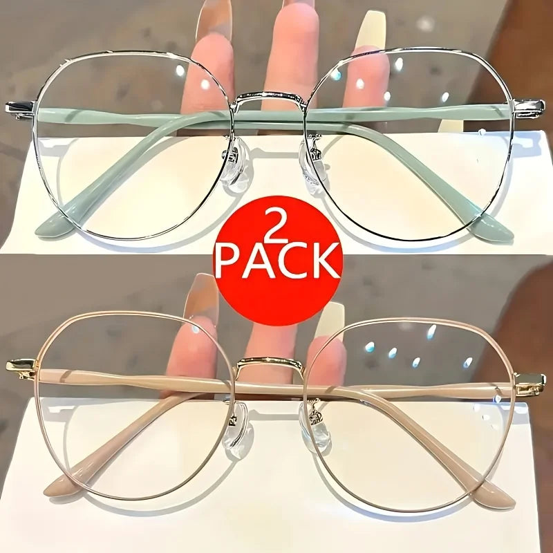 2pcs Men's and Women's Minimalist Full Frame Oval Anti Blue Light Glasses