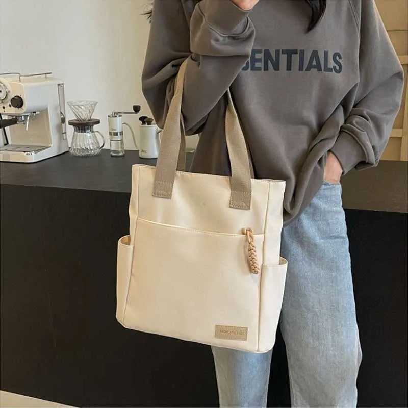 Large Capacity Lightweight Canvas Bag New Waterproof Solid Color Tote Bags Canvas Handbag Shoulder Bag for Work School Travel