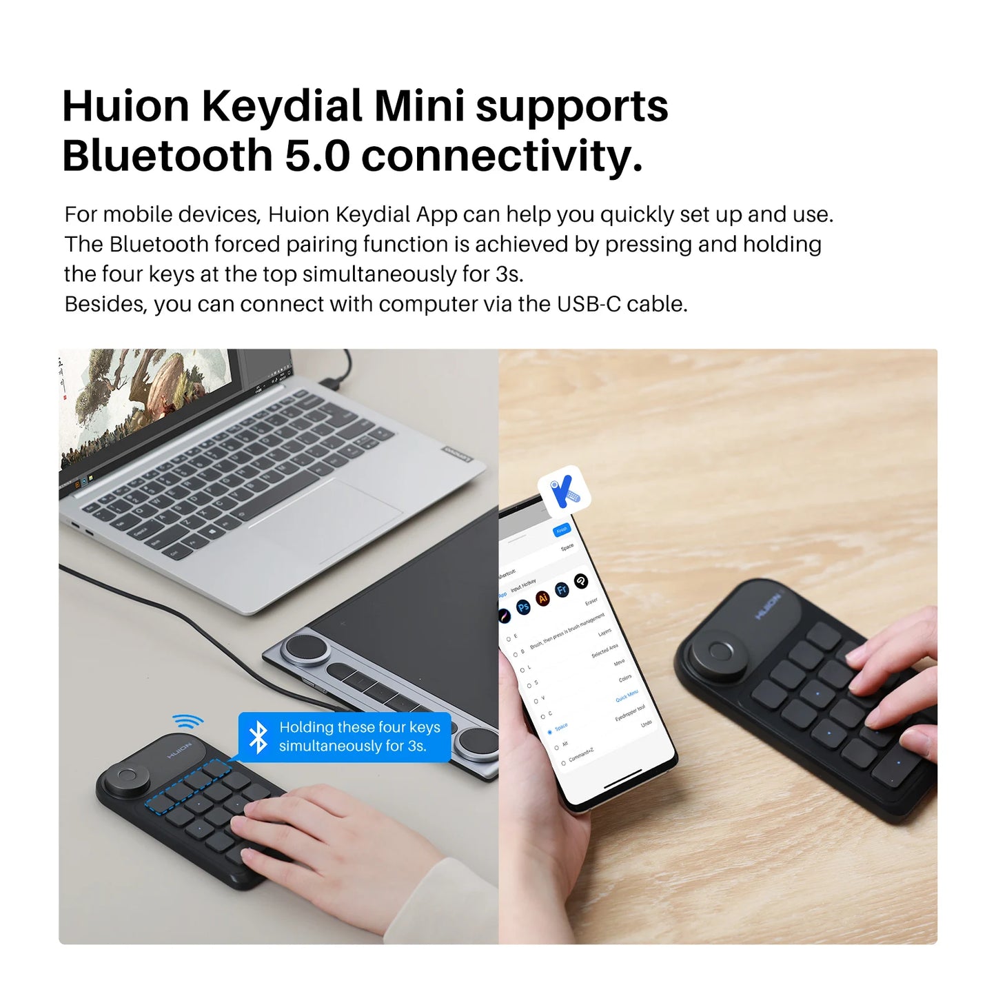 Huion K20 Keydial Mini Keyboard Drawing Tablet, PC and Phone,18 Keys Keyboard