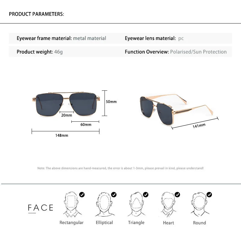 Caterside New Gradient Square Metal Frame Men's Sunglasses Fashion Vintage Women Sun Glasses UV400 Driving Fishing The Best Gift