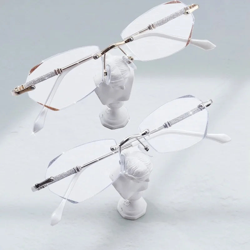 2 Pairs of Frameless Edge Cut Fashionable Women's Casual Business Flat Bottom Glasses Suitable for Daily Use Reading
