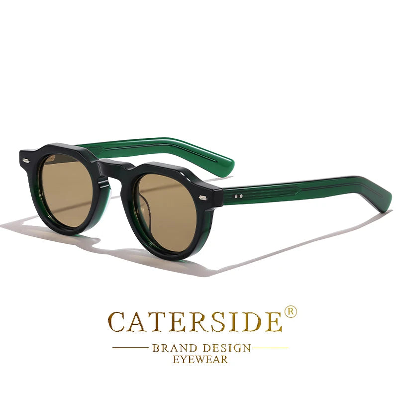 CATERSIDE Classics Acetate Round Men Sunglasses Small Polarize High-Quality Frame Sun Glasses Women Party Travel Outdoor Glasses