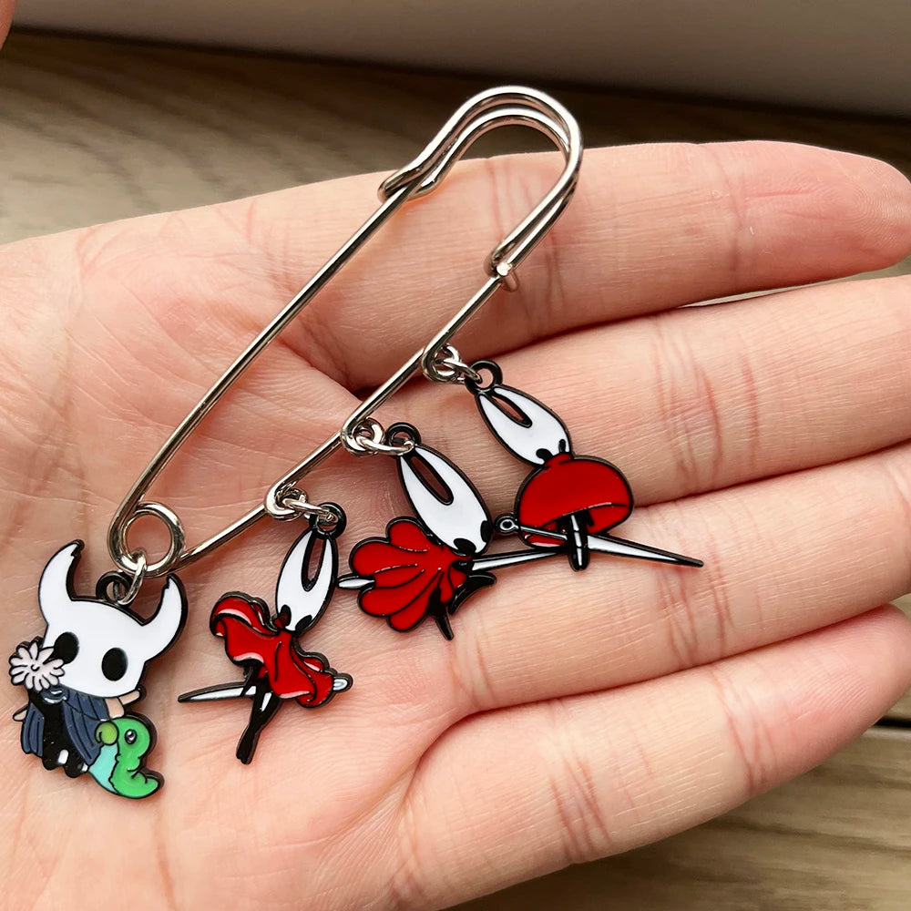 Hollow Knight Silksong 6.5cm Large Safety Pin Cartoon Enamel Brooch Badge Fashion Jewelry for Autumn Winter Coat Accessory