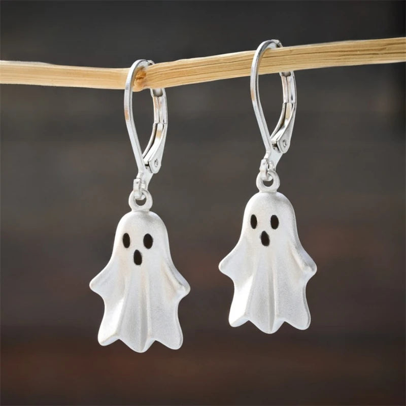 Cute Halloween Ghost Drop Earrings for Women Girls Funny Little Monster Earrings Necklace Jewelry Set Party Accessories Gift