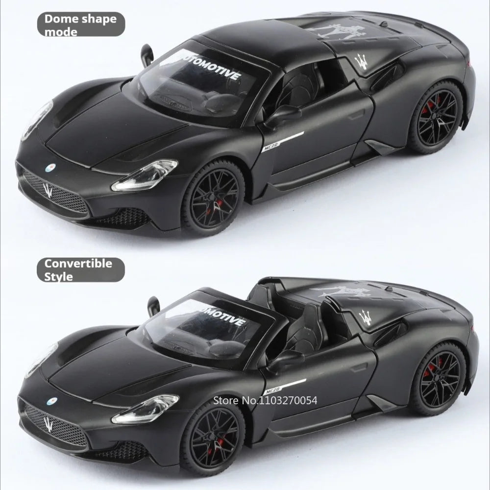 1:24 MC20 GT2 Sportscar Model Alloy Diecast Toys Front Wheel Steering Sound Light Pull Back Miniature Vehices Kid Christmas Gift