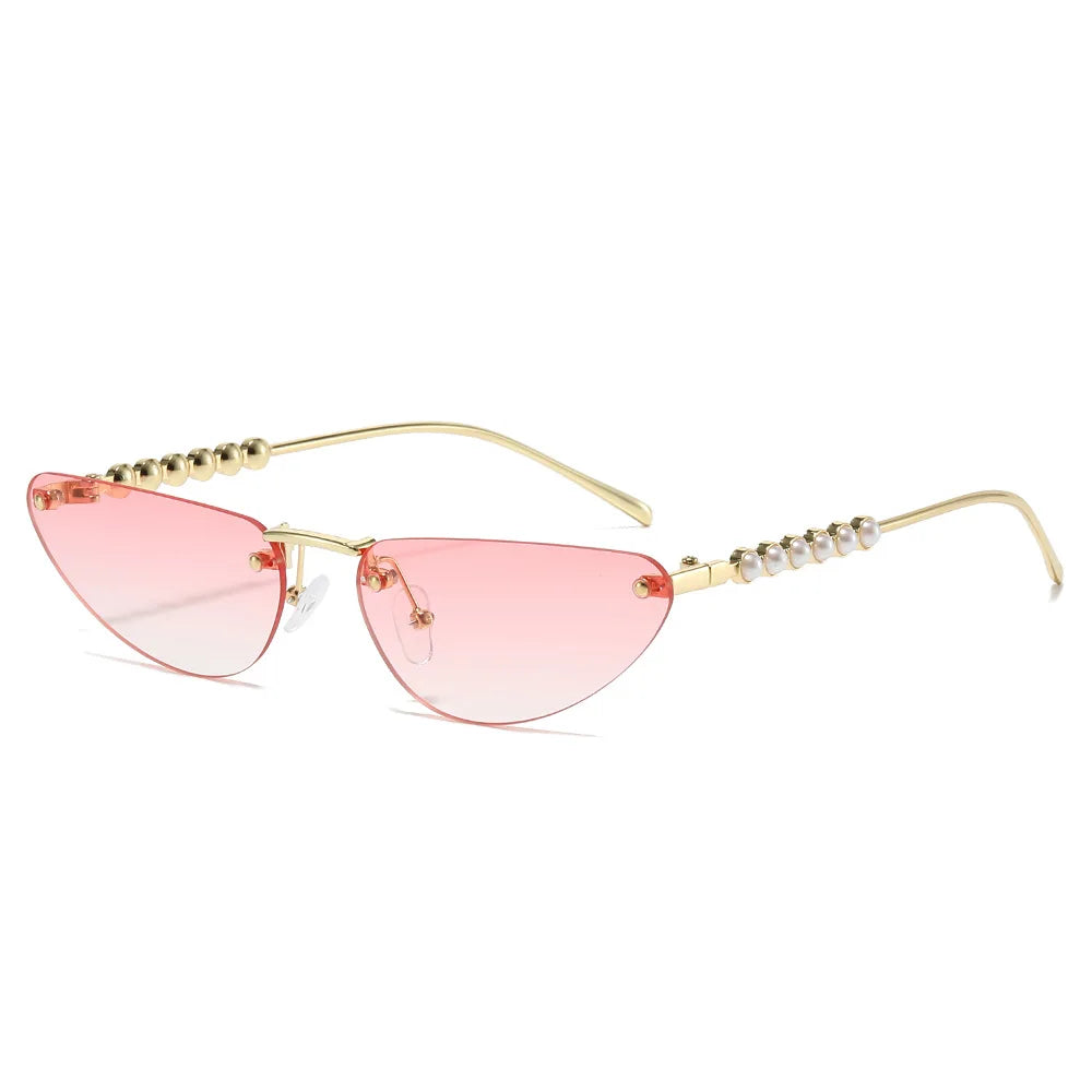 JNPCXI New Diamond Cat Eye Sunglasses Rimless Women Luxury Rhinestone Sun Glasses Men Gradient Shades UV400