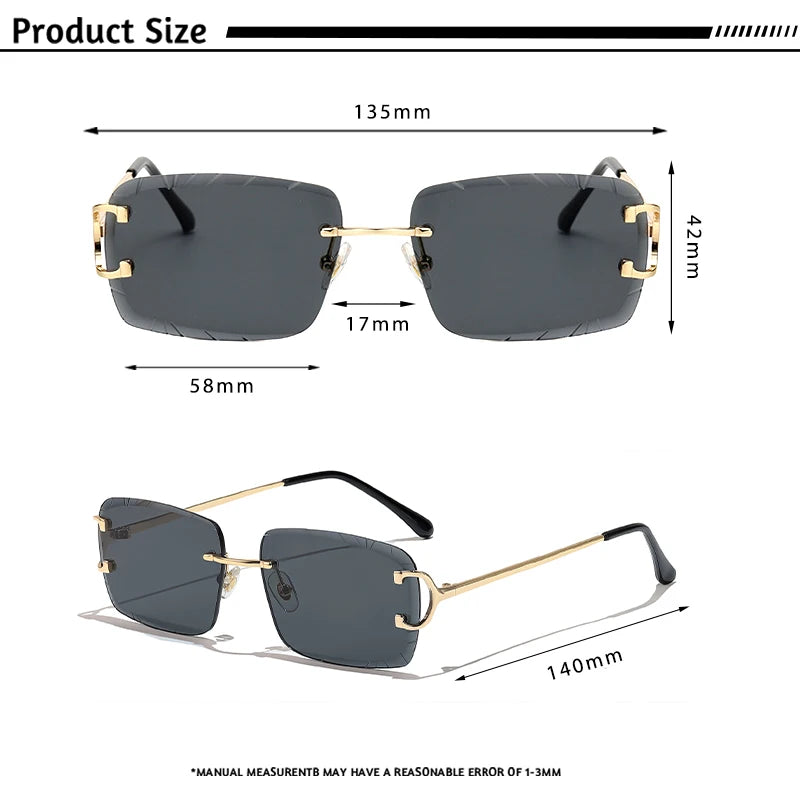 CATERSIDE Rimless Gradient Square Sunglasses Man Diamond Copper Frame Sun Glasses Punk Women's Small Frameless Eyewear UV400