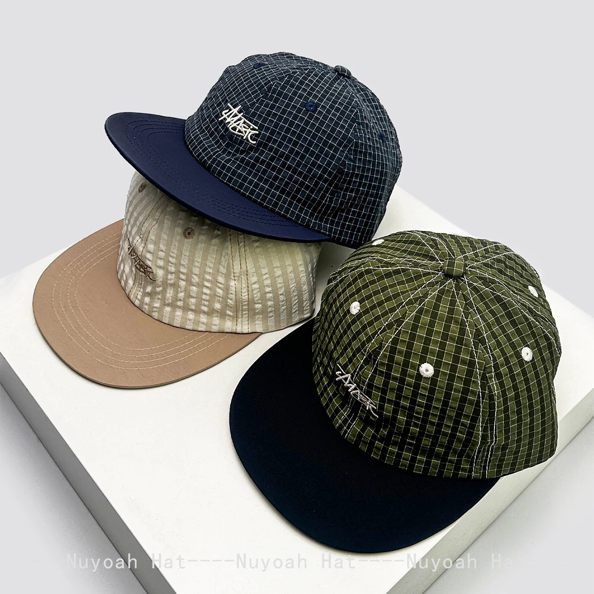 New Men Women Retro Embroidered Letters Small Plaid Baseball Hats Sunshade Quick-dry Breathable Color Block Peaked Cap Versatile