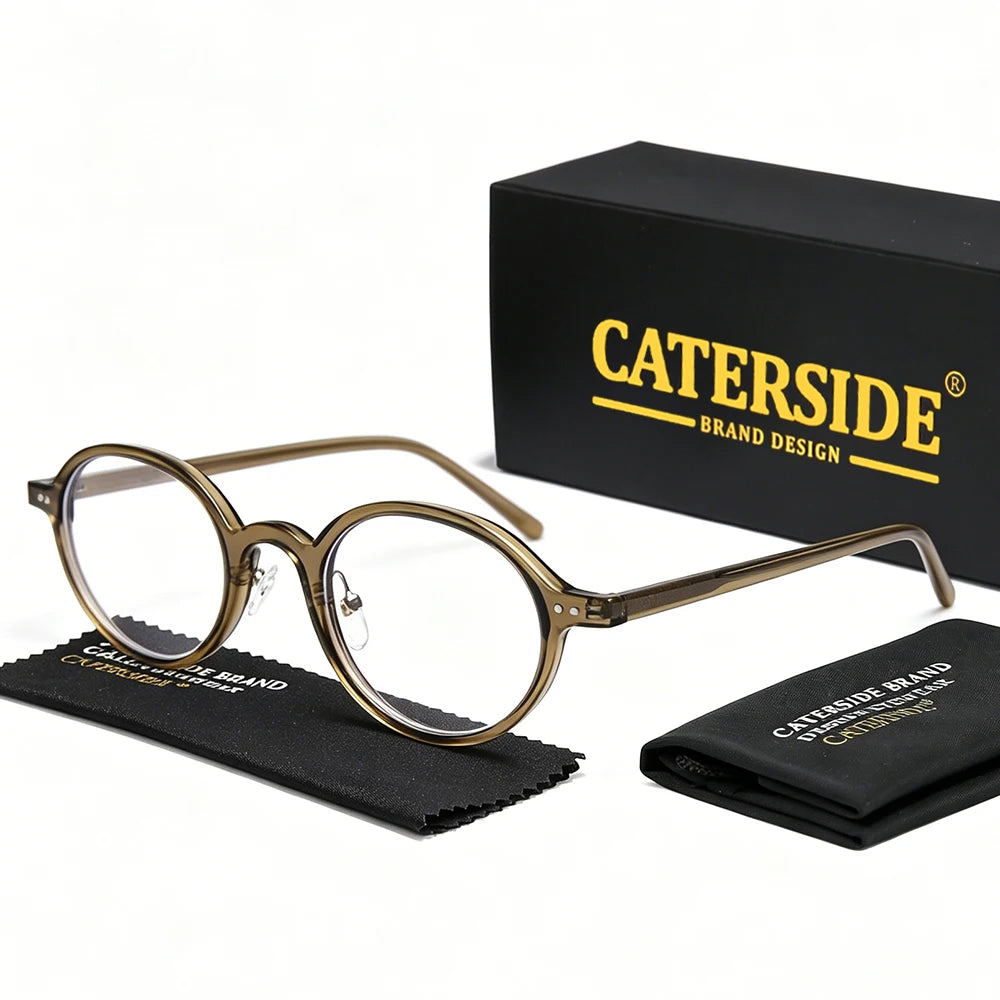 CATERSIDE Fashion Women's Flat Lens Tr-90 Oval Shaped Eyeglass Frame Acetate Temple Men's Ultra Light Decorative Eyeglass Frame
