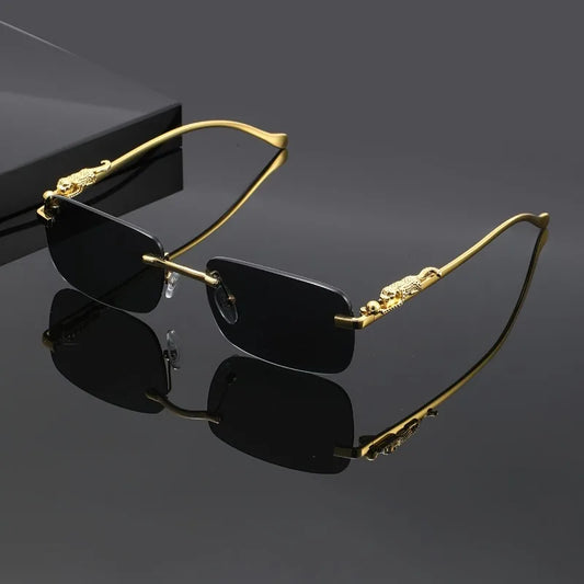 A Unique Pair of Glasses with Leopard Print Design and Frameless Square Lenses Suitable for Casual Gatherings