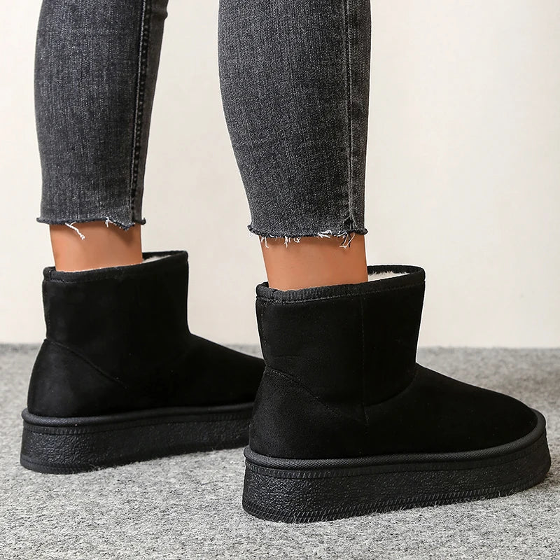 Thicken Plush Women's Snow Boots Winter Anti Slip Platform Cotton Padded Shoes Woman Faux Suede Fleece Lining Short Booties 42