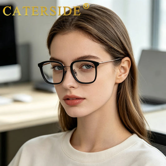 CATERSIDE Men Glasses Frame High-Quality Metal Square Frame Anti Blue Light Glasses Women Business Leisure Holiday Gift Glasses