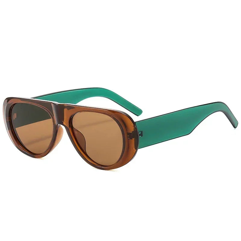 JNPCXI Ins Popular Fashion Pilot Women Sunglasses Retro Tea Blue Shades UV400 Men Trending Wide Legs Sun Glasses