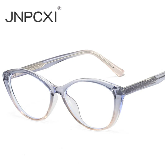 JNPCXI Vintage Cat Eye TR90 Jelly Color Glasses Frame Women Fashion Clear Anti-Blu-Ray Lens Eyewear Men Optical Rivets Frame
