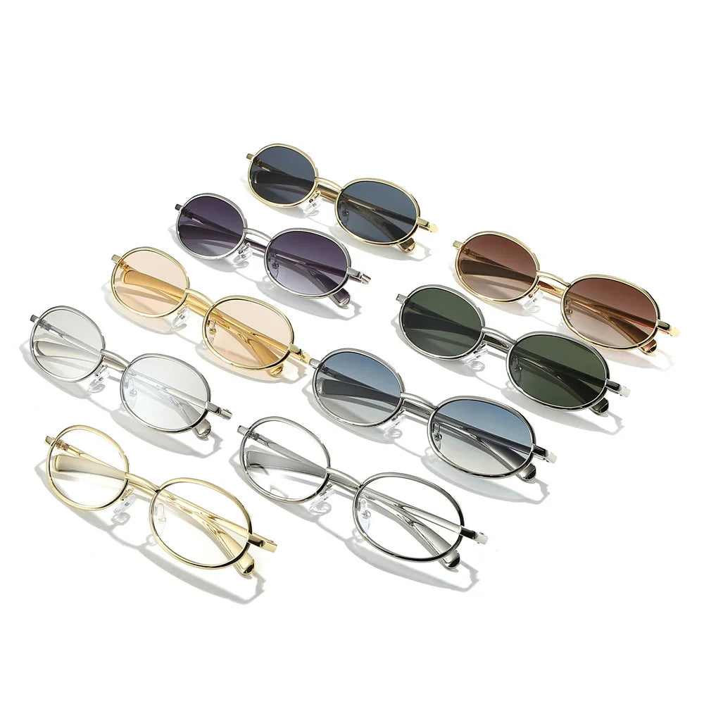 JNPCXI New Retro Small Oval Metal Sunglasses Women Silver Shades UV400 Fashion Gradient Men Punk Sun Glasses