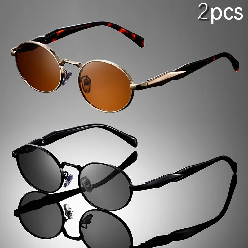 2PCS Women Fashion Oval Sunglasses Brand Desinger Retro Popular Eyeware Girls Travel Party Shades Frameless Sun Glasses UV400