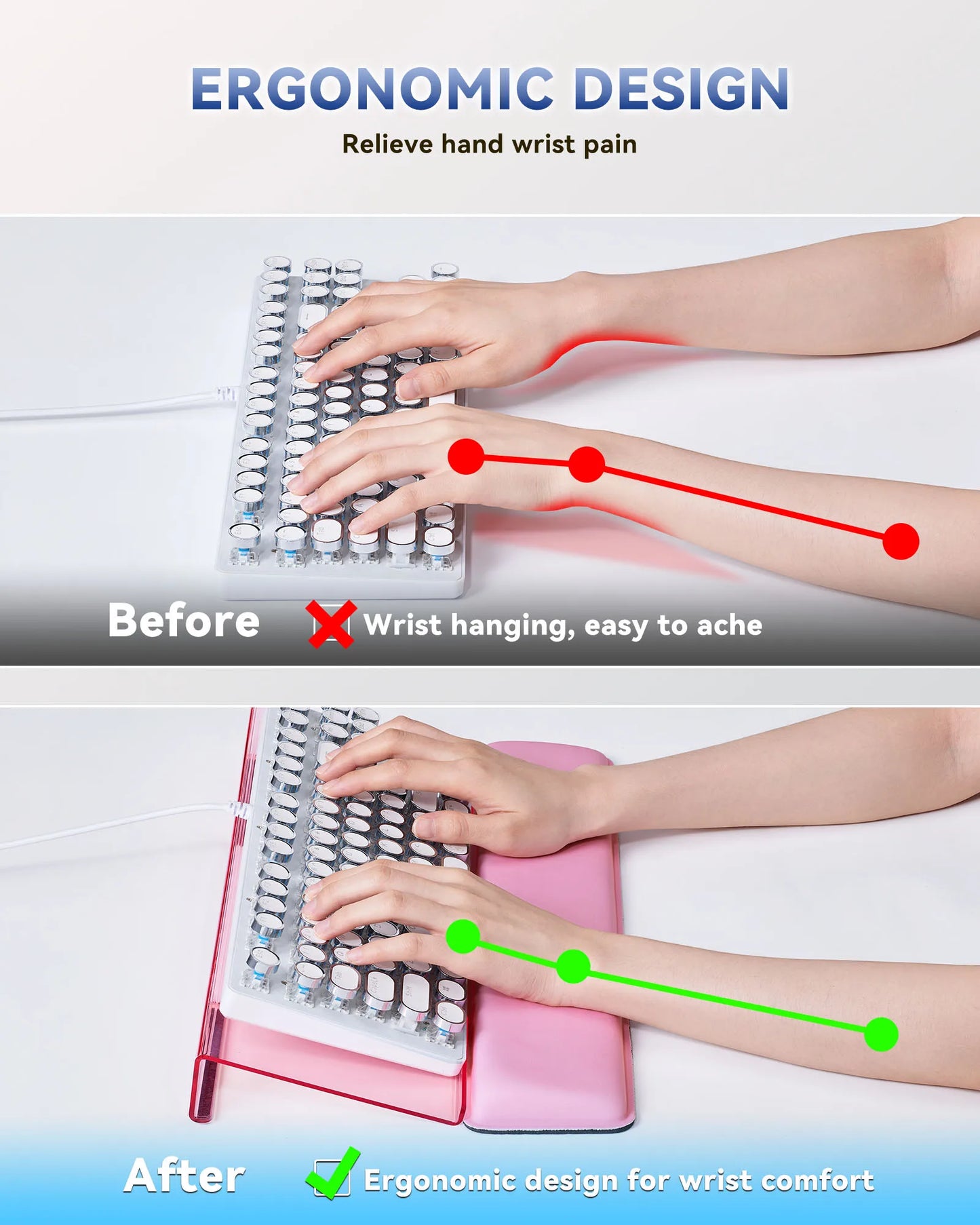 Computer Keyboard Wrist Rest Stand for Desktop, Acrylic Tilted Computer Keyboard Holder for Easy Ergonomic Typing