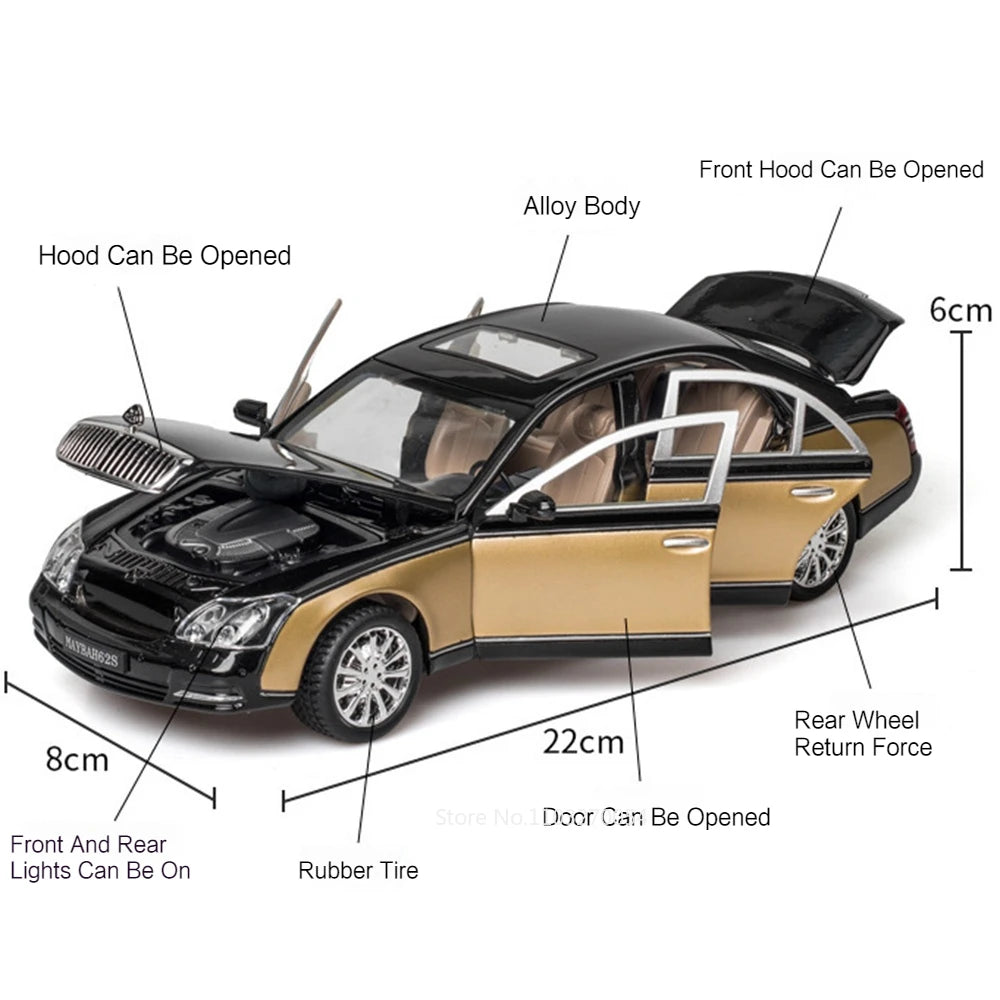 1/24 62S E300EL Models Car Toys Diecast Alloy Vehicles 6 Doors Opened Rubber Tires with Sound Light Pull Back Toy Gifts for Kids
