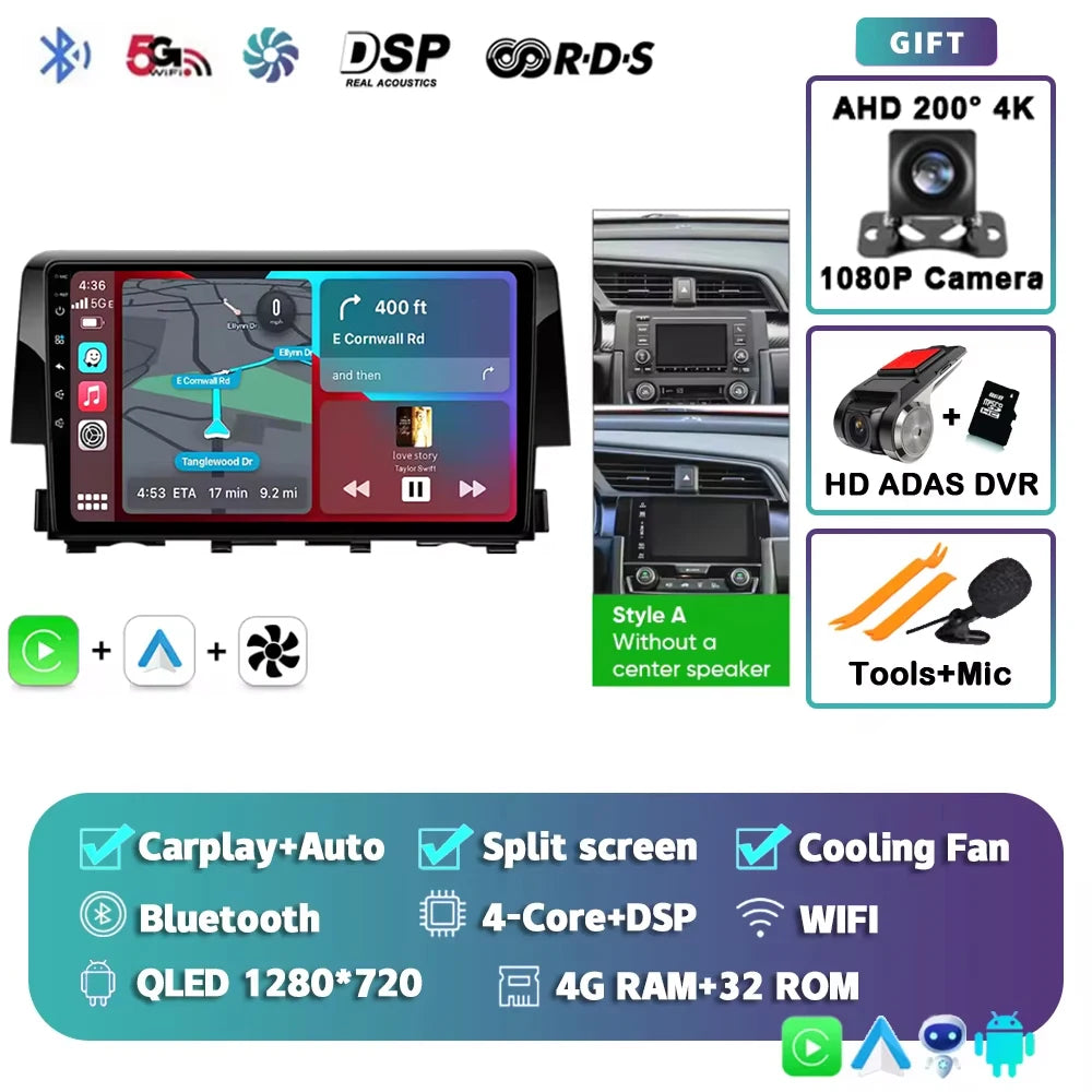 Android 15 Car Radio For Honda Civic 10th 2015 2016 2017 2018 2019 2020 2021 Player Wireless Carplay Android Auto Multimedia 2 D