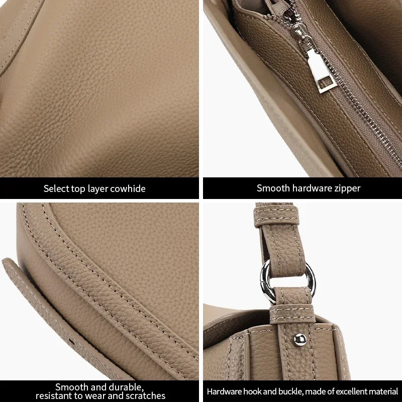Genuine Cowhide Leather Flap Hobo Shoulder Bag for Women Pebbled Leather Casual Crossbody Bag Luxury Designer Underarm Bags