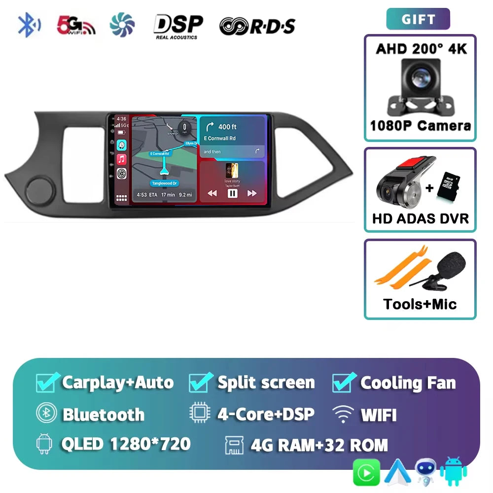 For KIA PICANTO Morning 2011 2012 - 2017 2K 12+256 QLED Android 15 CarPlay Car Radio Multimedia Video Player GPS stereo Head DSP