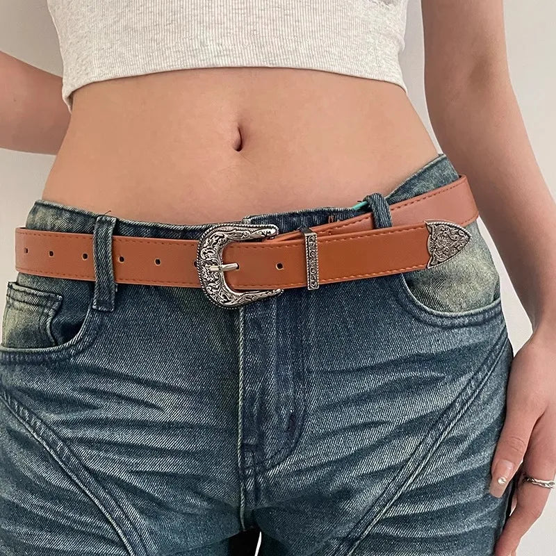 N Retro Brown Belt Ladies 2024 New Millennium SPICE girl Belt Jeans Accessories