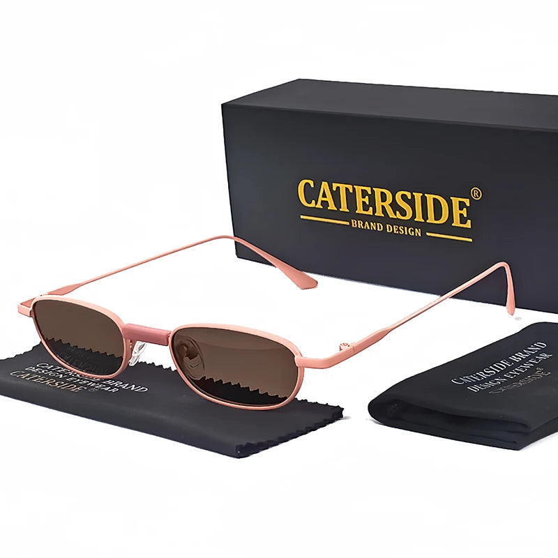 CATERSIDE Men's Hip Hop Sunglasses Premium Metal Small Frame Women's Travel Business Party Holiday Gift Decorative Glasses UV400