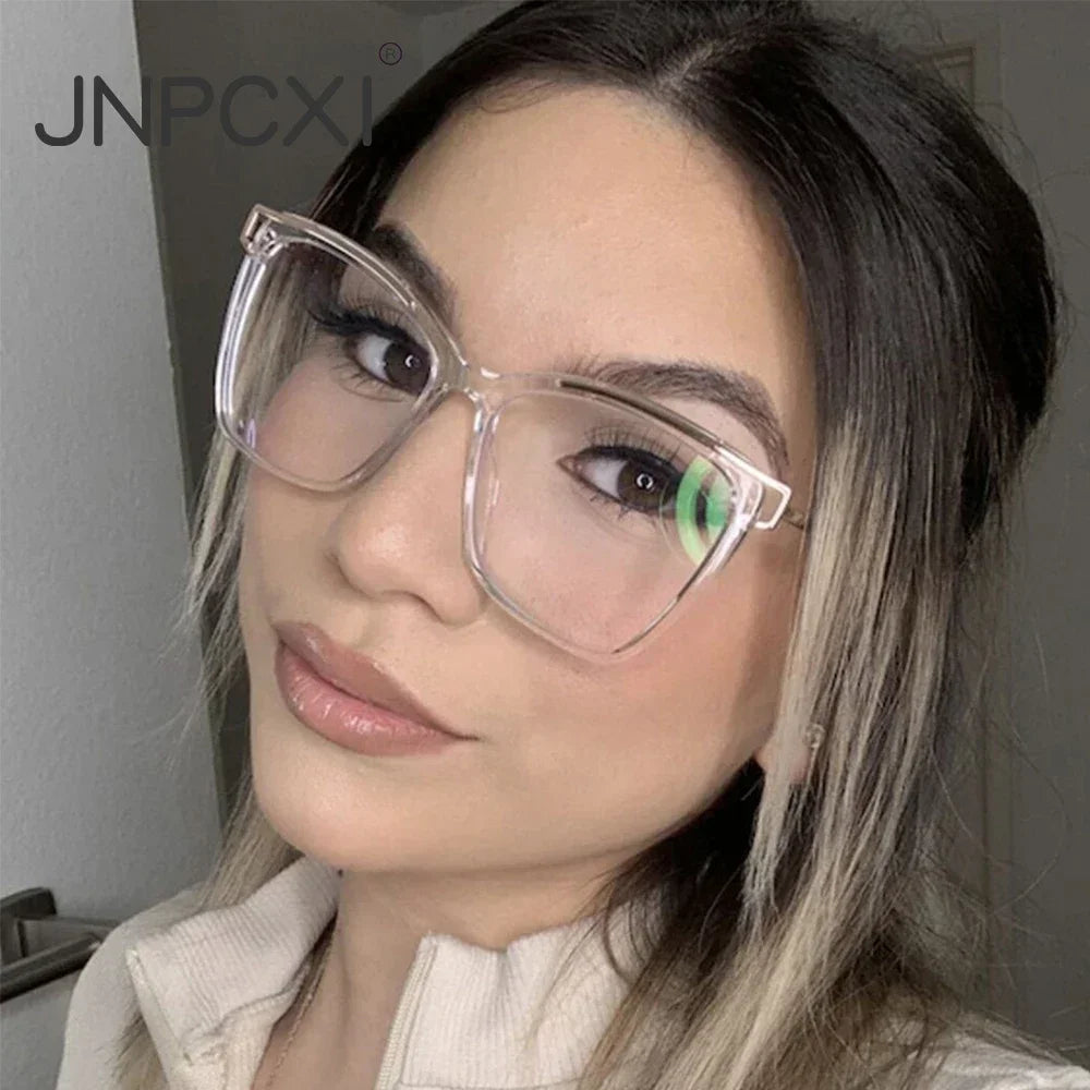 JNPCXI TR90 Anti-Blue Light Retro Women Glasses Frames Oversize Optical Eyeglasses Frame