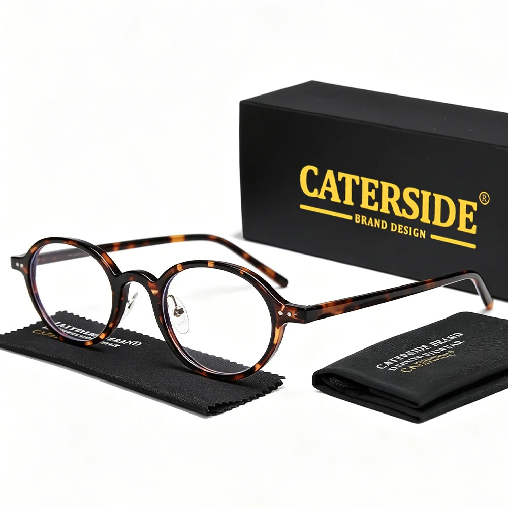 CATERSIDE Fashion Women's Flat Lens Tr-90 Oval Shaped Eyeglass Frame Acetate Temple Men's Ultra Light Decorative Eyeglass Frame