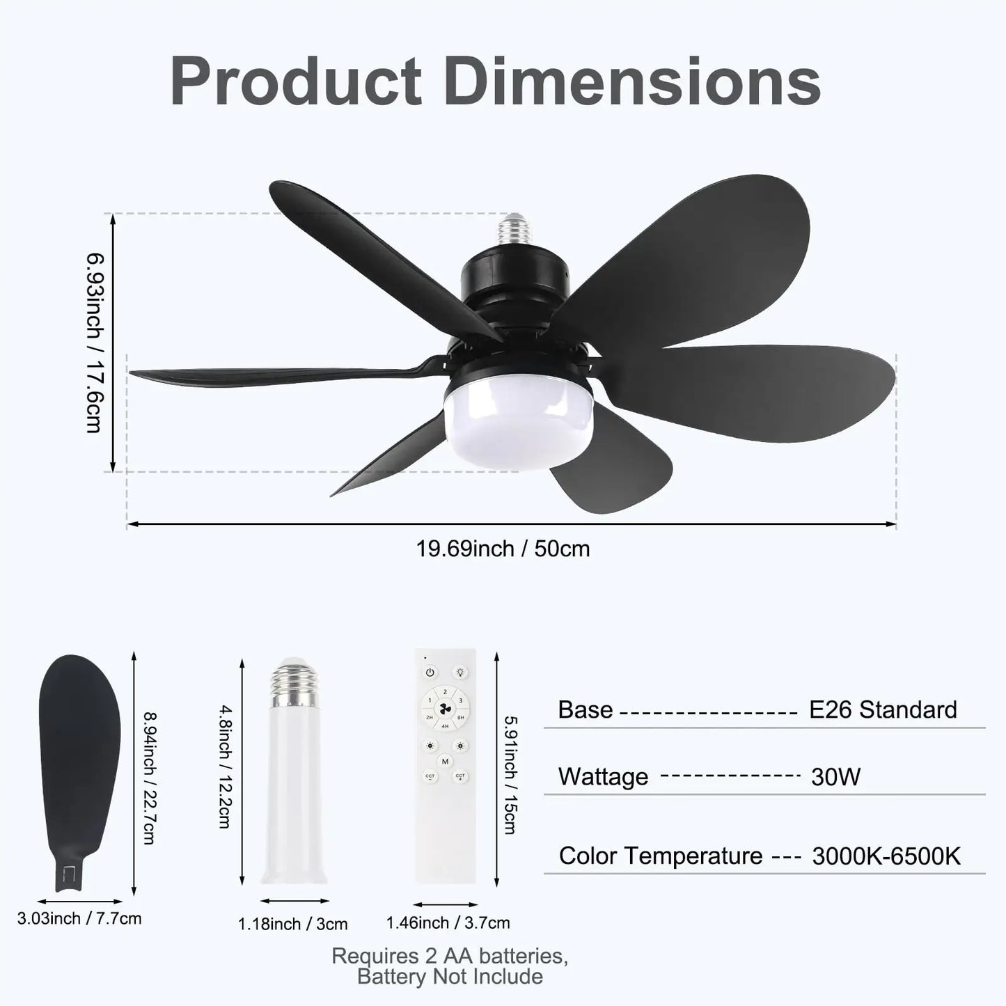 Ceiling Fans with Light Low Profile LED Socket Fan Lamps 3 Colors Dimmable Light