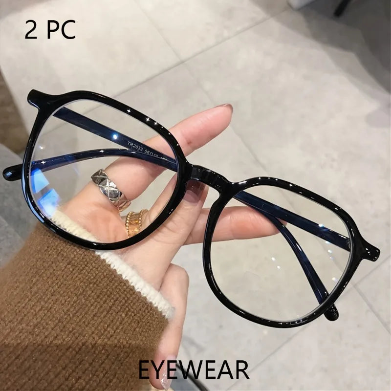 2-Pacs -- The New Ins Retro-Makeup Fashion Premium Blush Glasses Anti-Blue Light Flat Lens