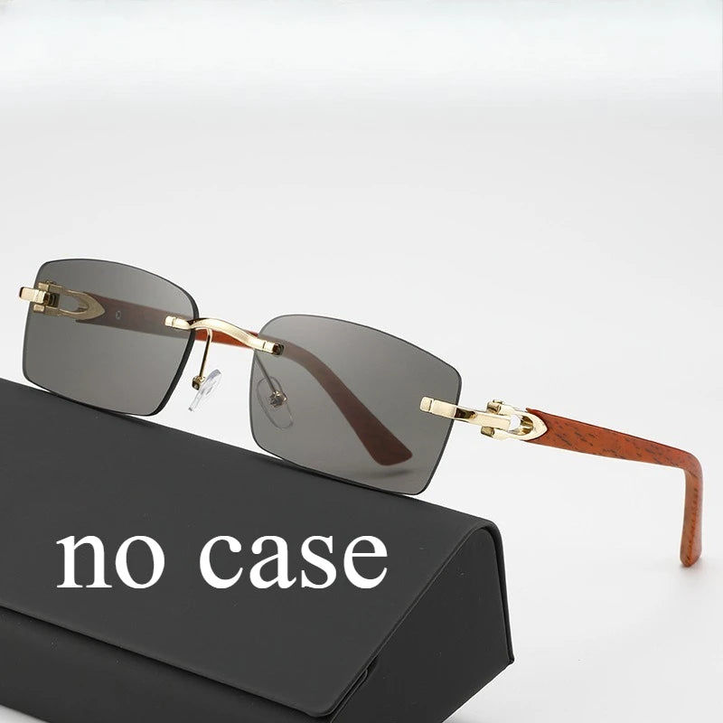 Fashionable Frameless Sunglasses with Ocean Panels, Trimmed Wood Grain, Leg Frames, Retro Men's and Women's Sunglasses