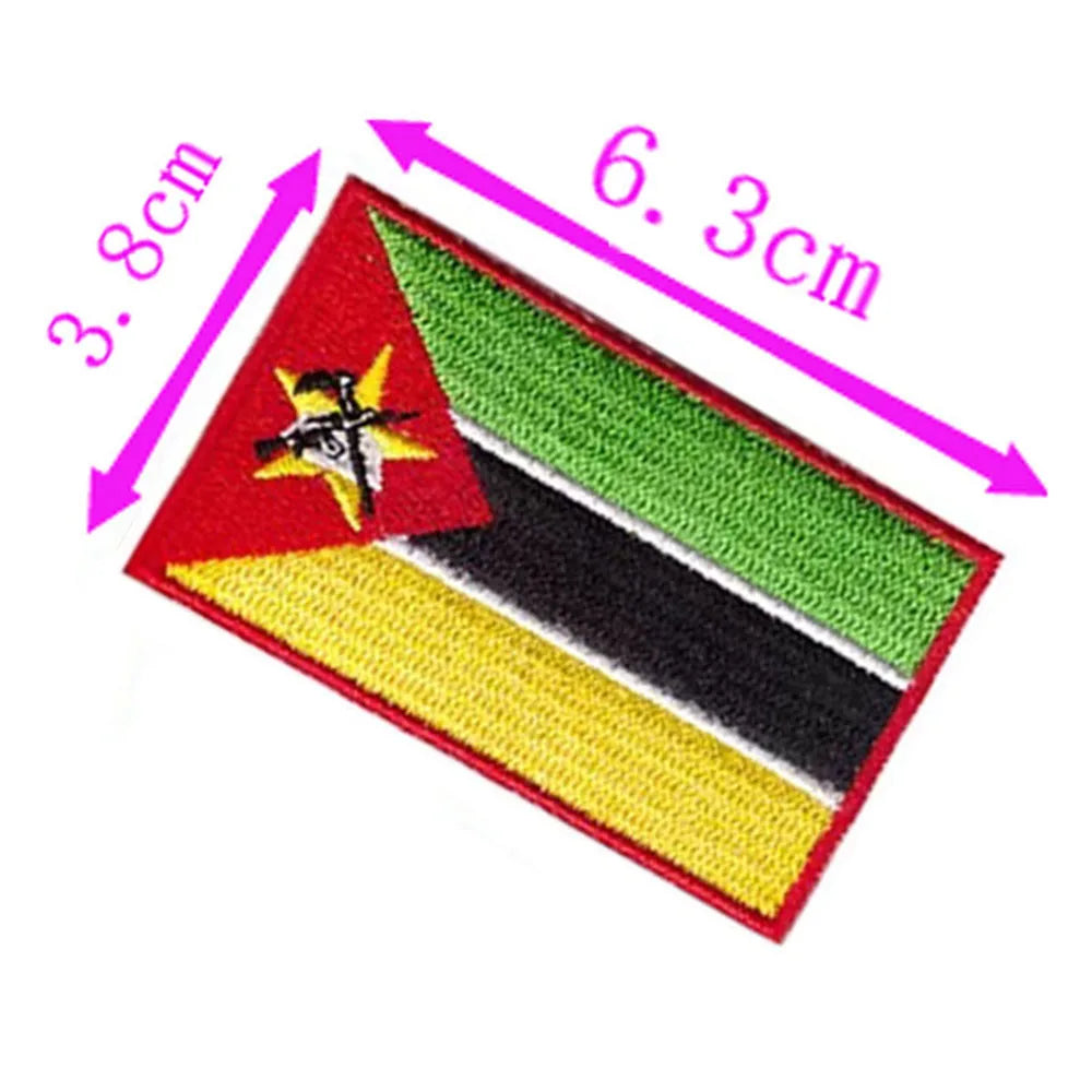 1pc Mozambique Country Flag Embroidery Patch 6.3cm Wide High Quality Iron On Sew On Backing/Hand Craft/Applique/Hot Cut
