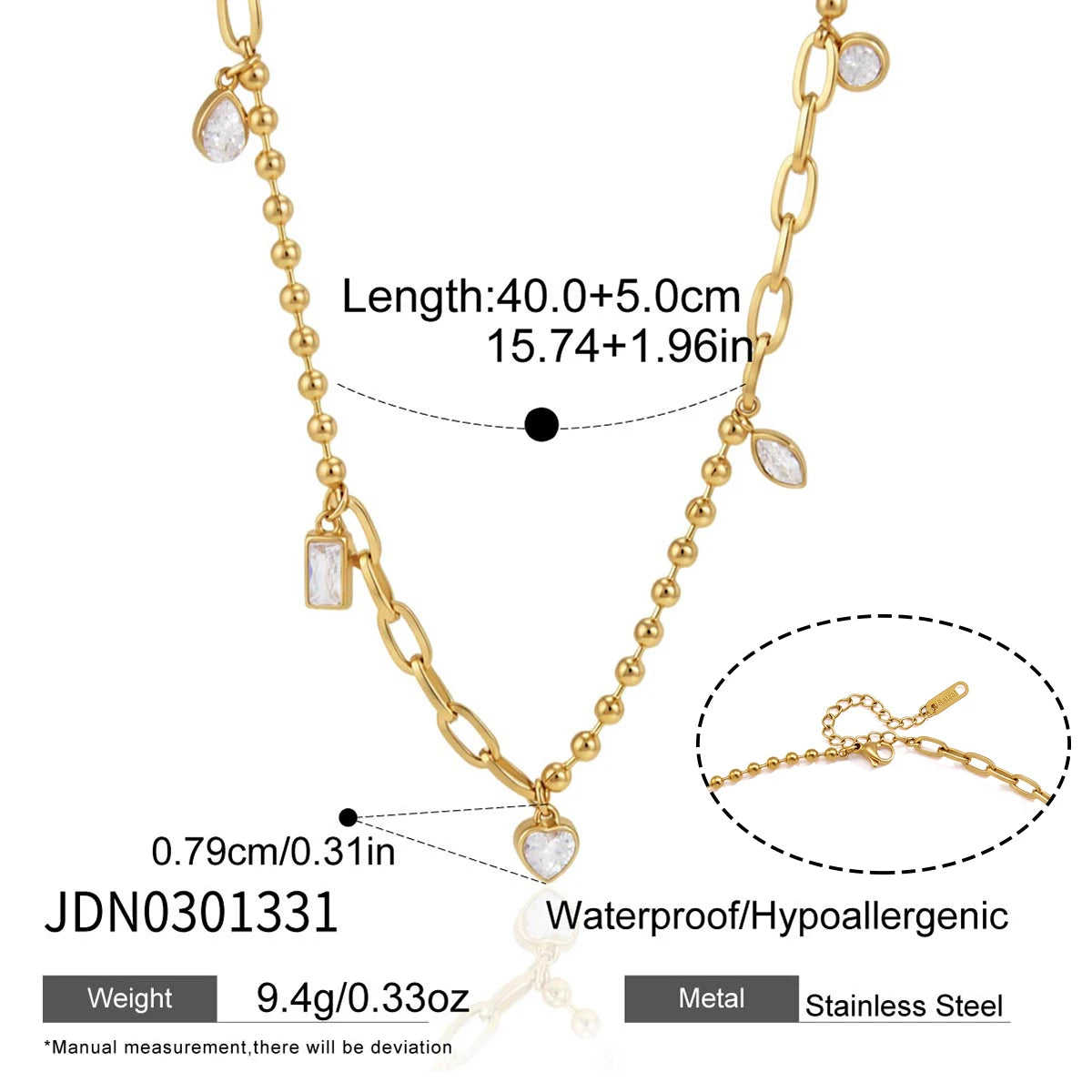 Uworld Classic Geometric Zircon Pendant Necklace For Women Minimalist 18K Gold Plated Stainless Steel Necklace Fashion Jewelry