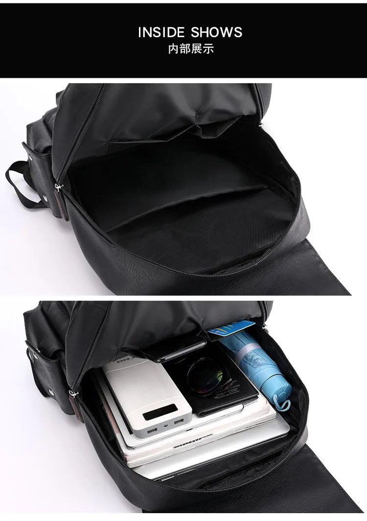 Leather Shoulder Backpack Waterproof Men Retro Casual Business Laptop Bags