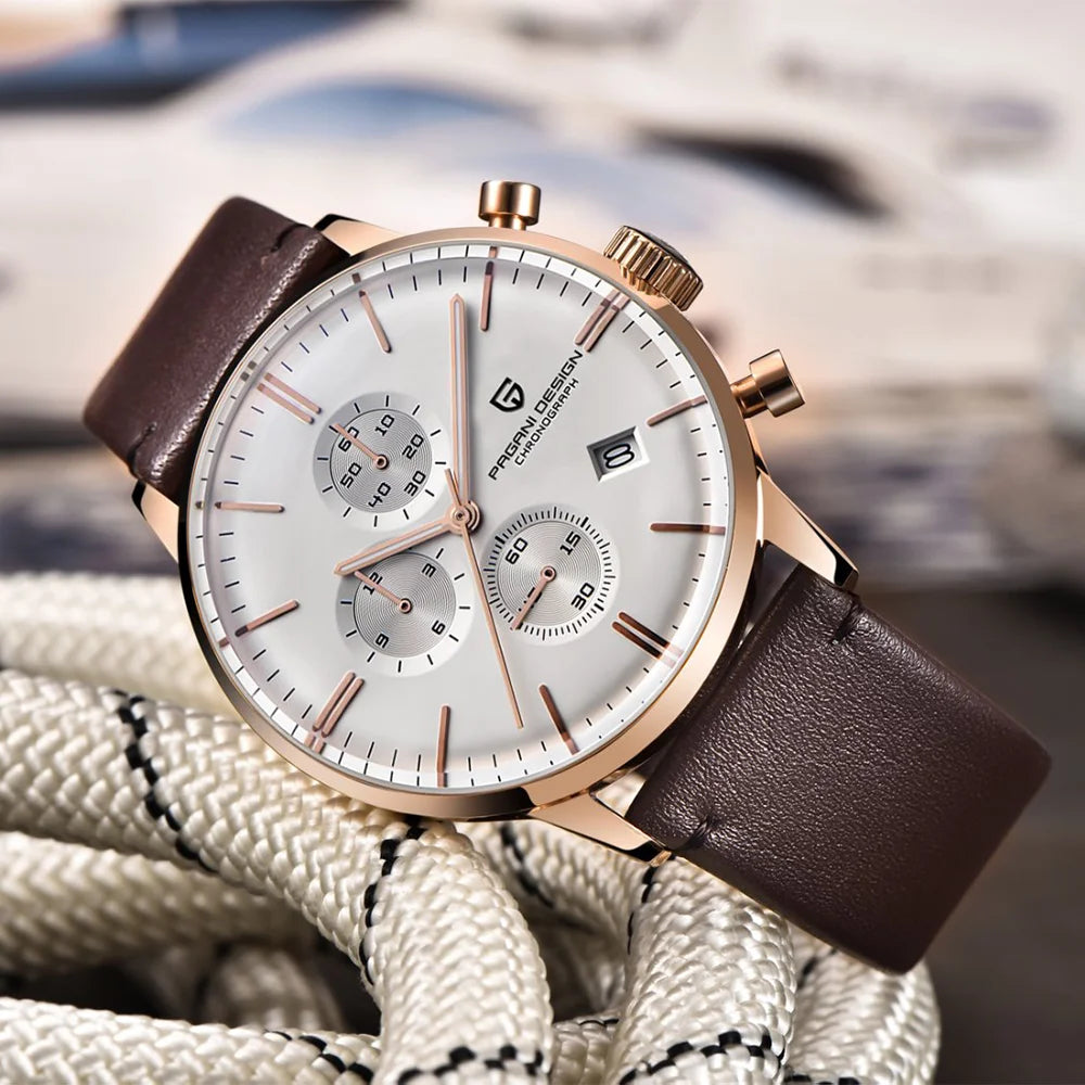 PAGANI Men Fashion Waterproof Watches 30m Luxury Steel Quartz Chronograph Watch