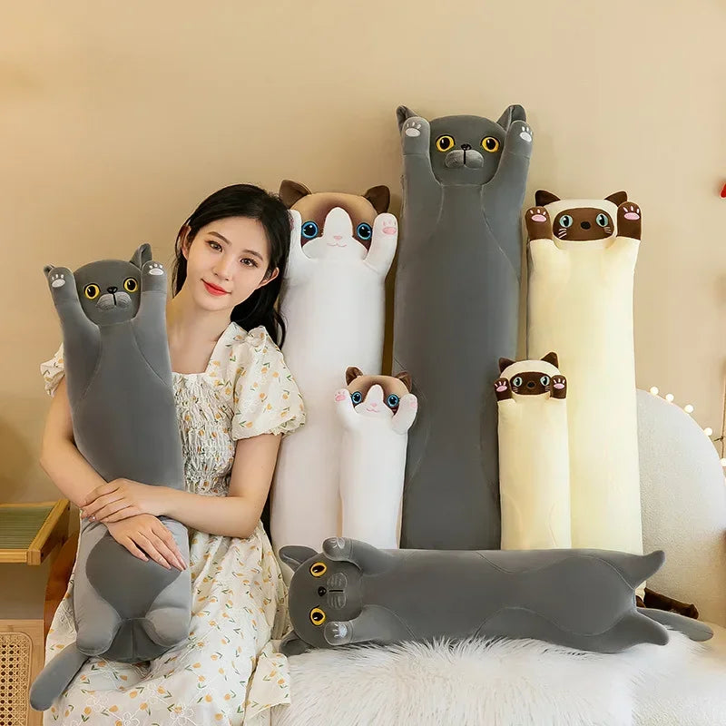 50~110cm Squishy Cat Long Doll Plush Toy Stuffed Cartoon Animal Kitten Baby Sleeping Hug Pillow Comforting Birthday Gift For Kid
