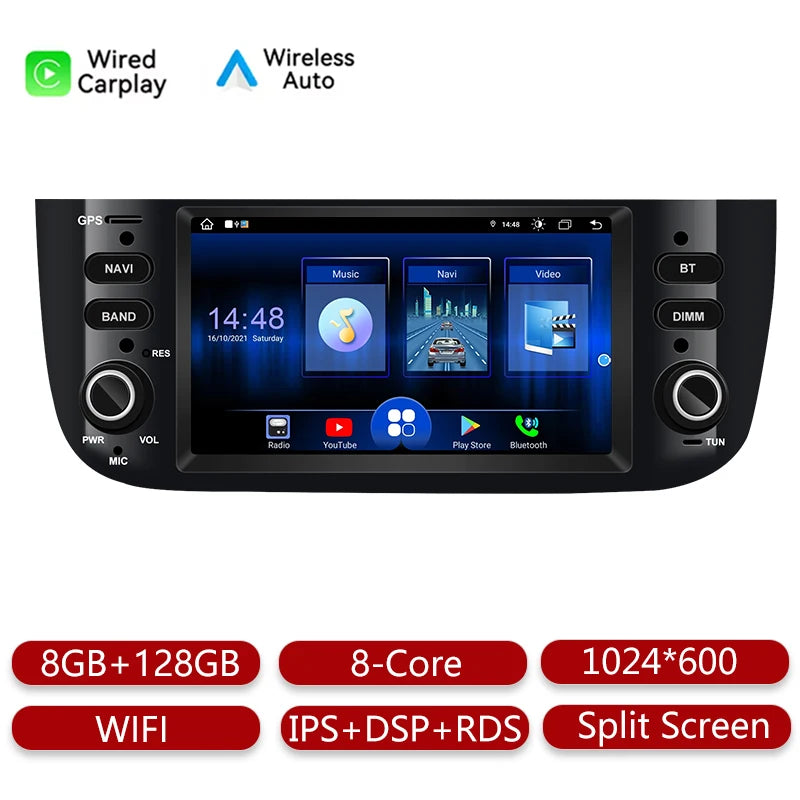 AneQu Android Car Radio for Fiat Punto evo 2010-2017 Car Multimedia Player Support Wireless CarPlay 8Core/4G/GPS