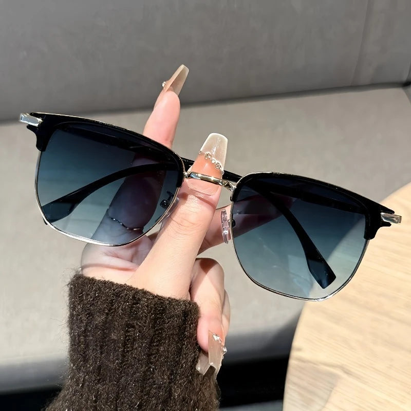 Elegant Business Square Eyeglasses Retro Rivet Metal Frame Trendy Street Eyewear