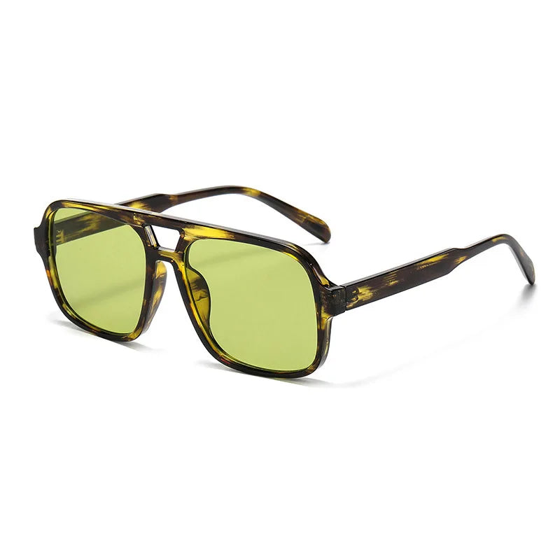 JNPCXI Retro Double Bridges Square Women Luxury Sunglasses Fashion Green Shades UV400 Men Gradient Sun Glasses
