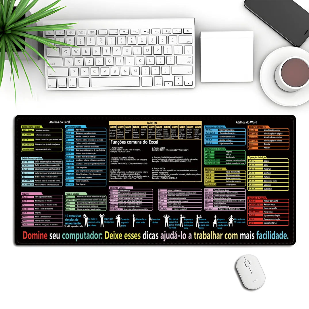 Portuguese Version Excel Shortcuts Keys Mouse Pad Cheat Sheet Keyboard Mouse Mat Keyboard Desk Mat Protector for Office