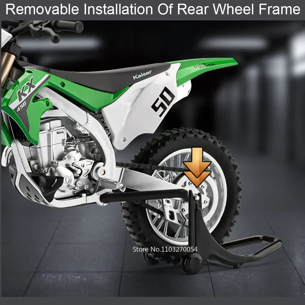 1:12 Kawasaki KX450 Alloy Motorcycle Miniature Models Toys Diecast Cars Front Wheel Steering Shock Absorption Boy's Collectibles