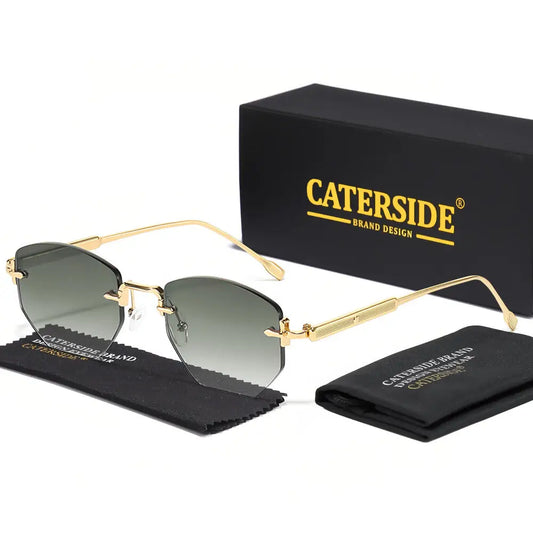 CATERSIDE Vintage Men's Frameless Sunglasses Retro Polygon Rimless Y2K Sun Glasses Women Travel Party Business Eyewear UV400