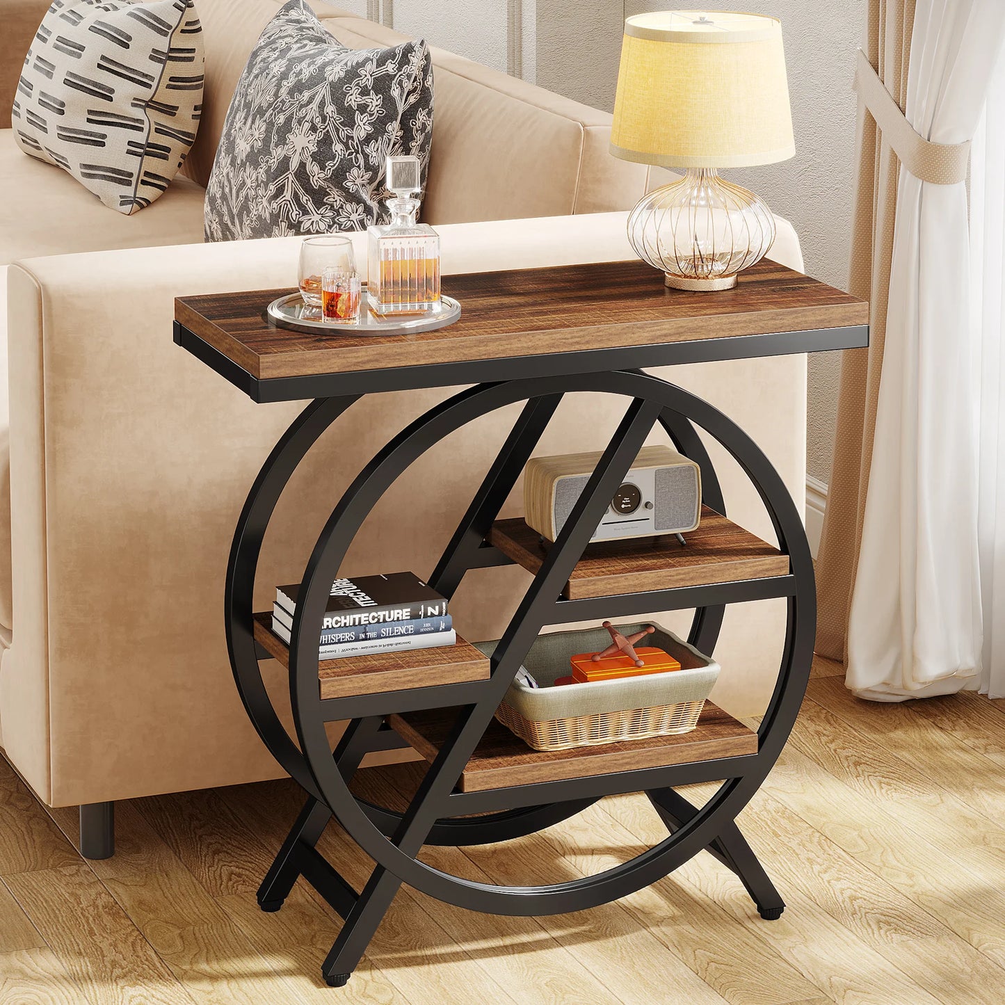 Tribesigns  Living Room 3-Tier Narrow Side End Table w/ Storage Brown Side Table