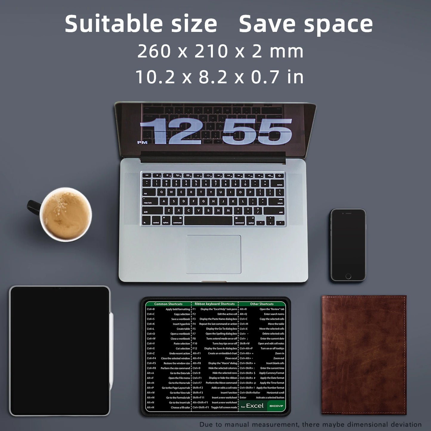 EXCO Excel Shortcuts Mouse Pad with Stitched Edge Non-Slip Rubber Base Office Mousepad Small for Laptop Computer Home Portable