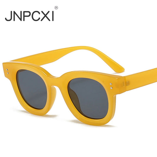 JNPCXI Retro Round Women Sunglasses Fashion Yellow Rivets Decoration Men Punk Shades UV400 Sun Glasses