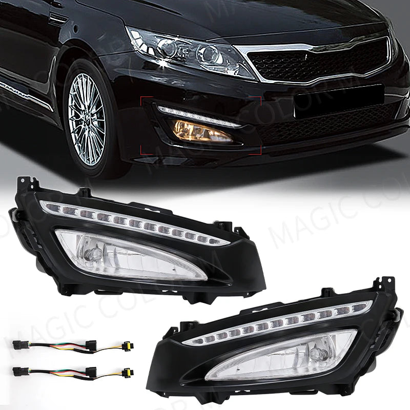 Fog Lamps DRL For KIA K5 Optima 2010 2011 2012 2013 Daytime Running Lights Auto Front Bumper Black Bezel Covers Car Accessories