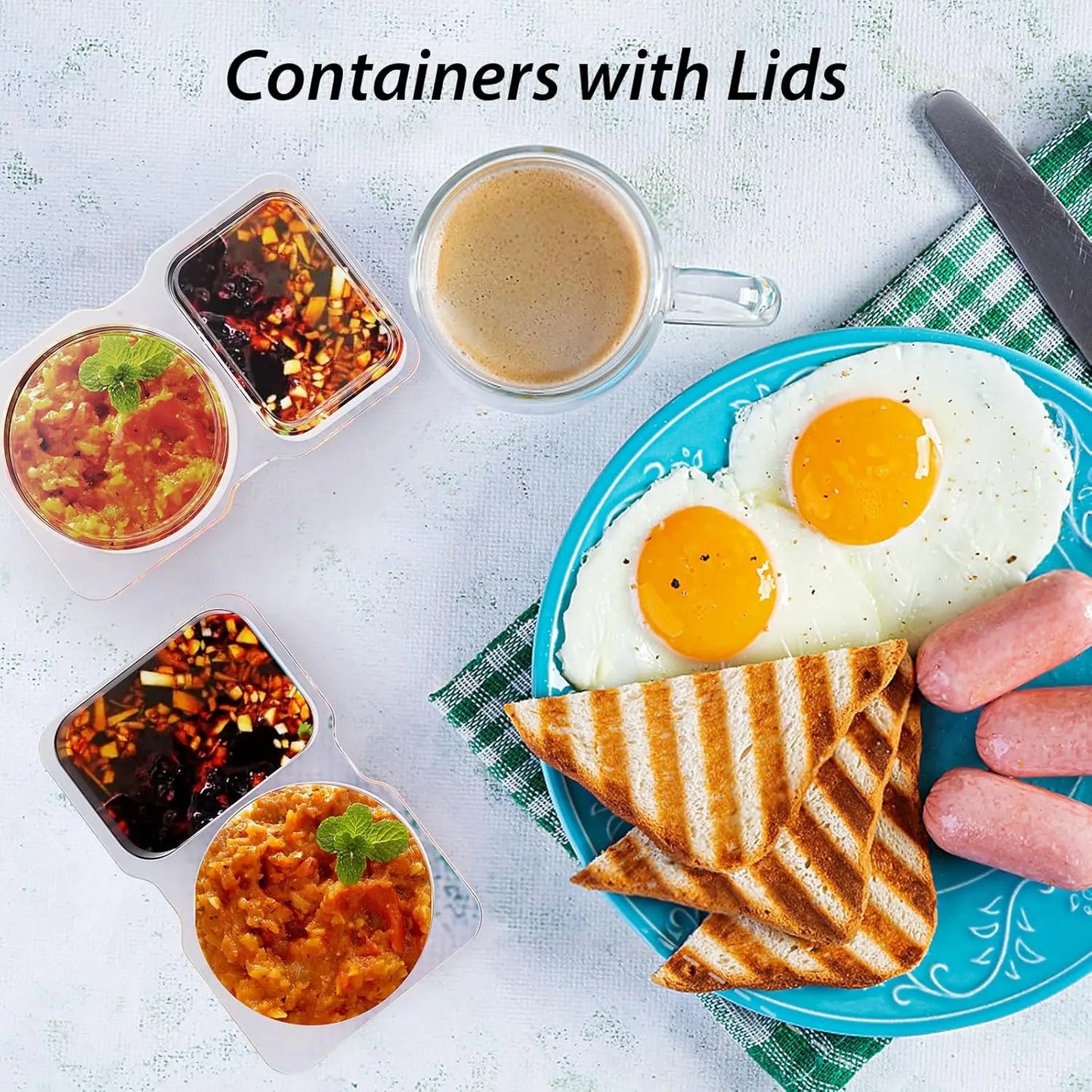 Double Compartment Condiment Containers with Lids, Disposable 2 Compartment Portion Cups Reusable Plastic Snack Container