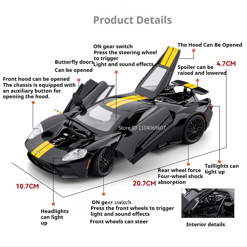 1:24 GT MC20 Alloy Diecast Supercar Toys Models Sound Light Pull Back Shock Absorption Miniature Vehices Friend's Holiday Gifts